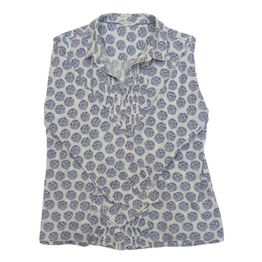 White Stuff Bird Print Shirt Women's Size UK 14 Blue White Cotton Pintuck Blouse by White Stuff – | RewearableUK