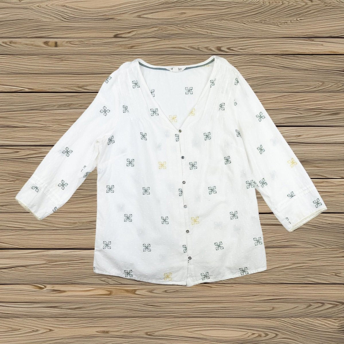 White Stuff Blouse Top UK 10 Ivory Organic Cotton Embroidered Dobby 3/4 Sleeve by White – | RewearableUK