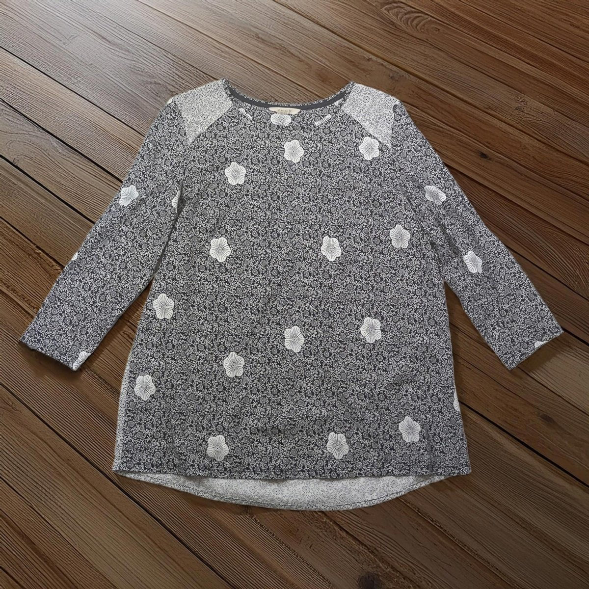 White Stuff Tunic Top UK 16 Navy Blue Floral Print Cotton Modal 3/4 Sleeve by White Stuff – | RewearableUK