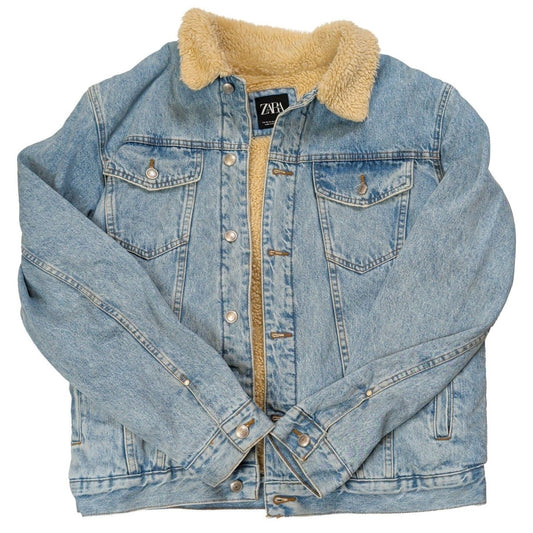 Zara Man Denim Sherpa Trucker Jacket XL Light Blue Cream Collar – product photo 1 | RewearableUK