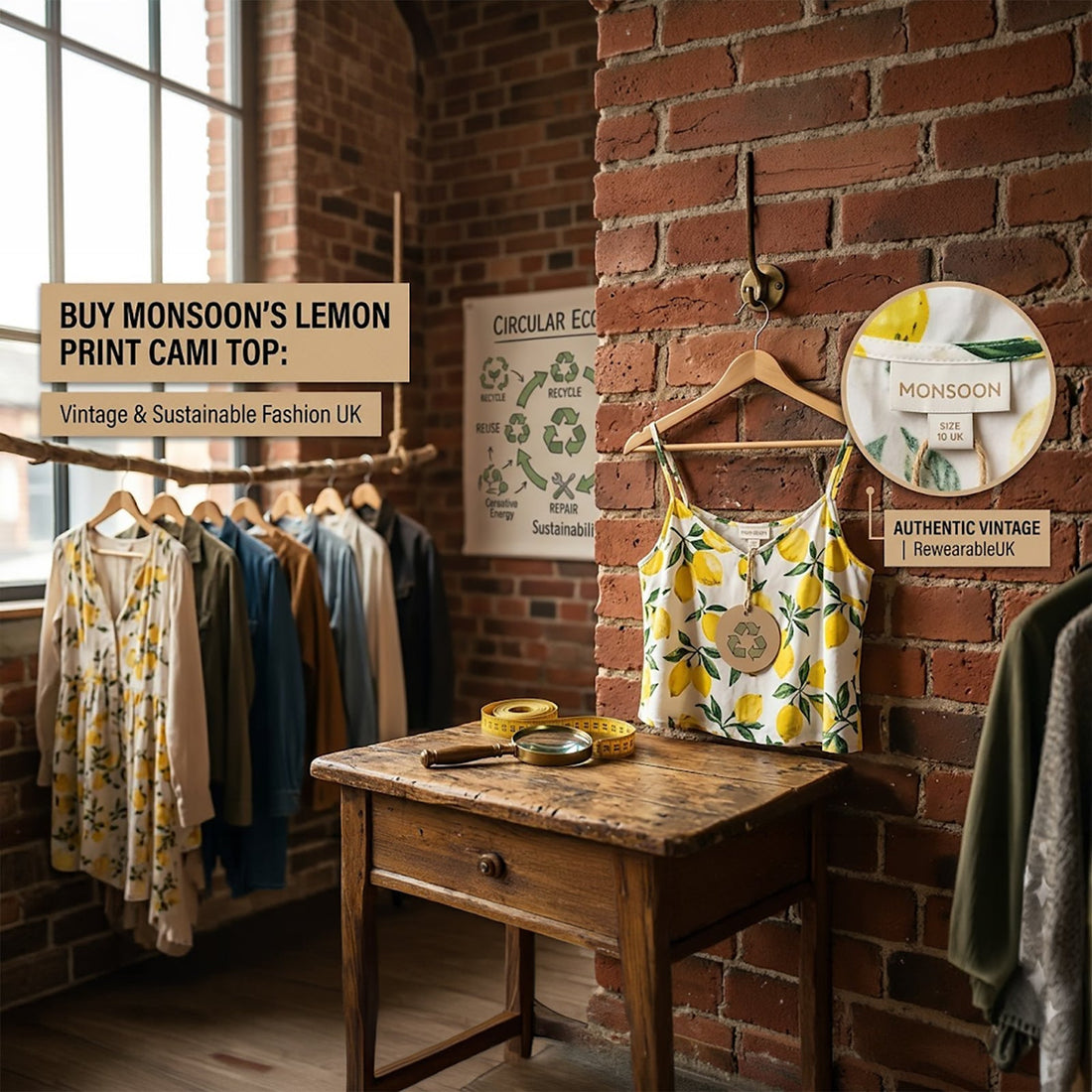 Buy Monsoon's Lemon Print Cami Top: Vintage and Sustainable Fashion UK - RewearableUK