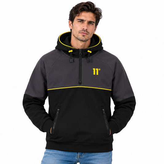 11 Degrees Men's Black/Grey Half-Zip Hoodie M Stretch Polyester – Hoodie product photo 1 | RewearableUK