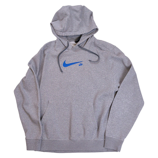 Nike Grey Marl Blue Swoosh Unisex Hoodie S Cotton Long Sleeve