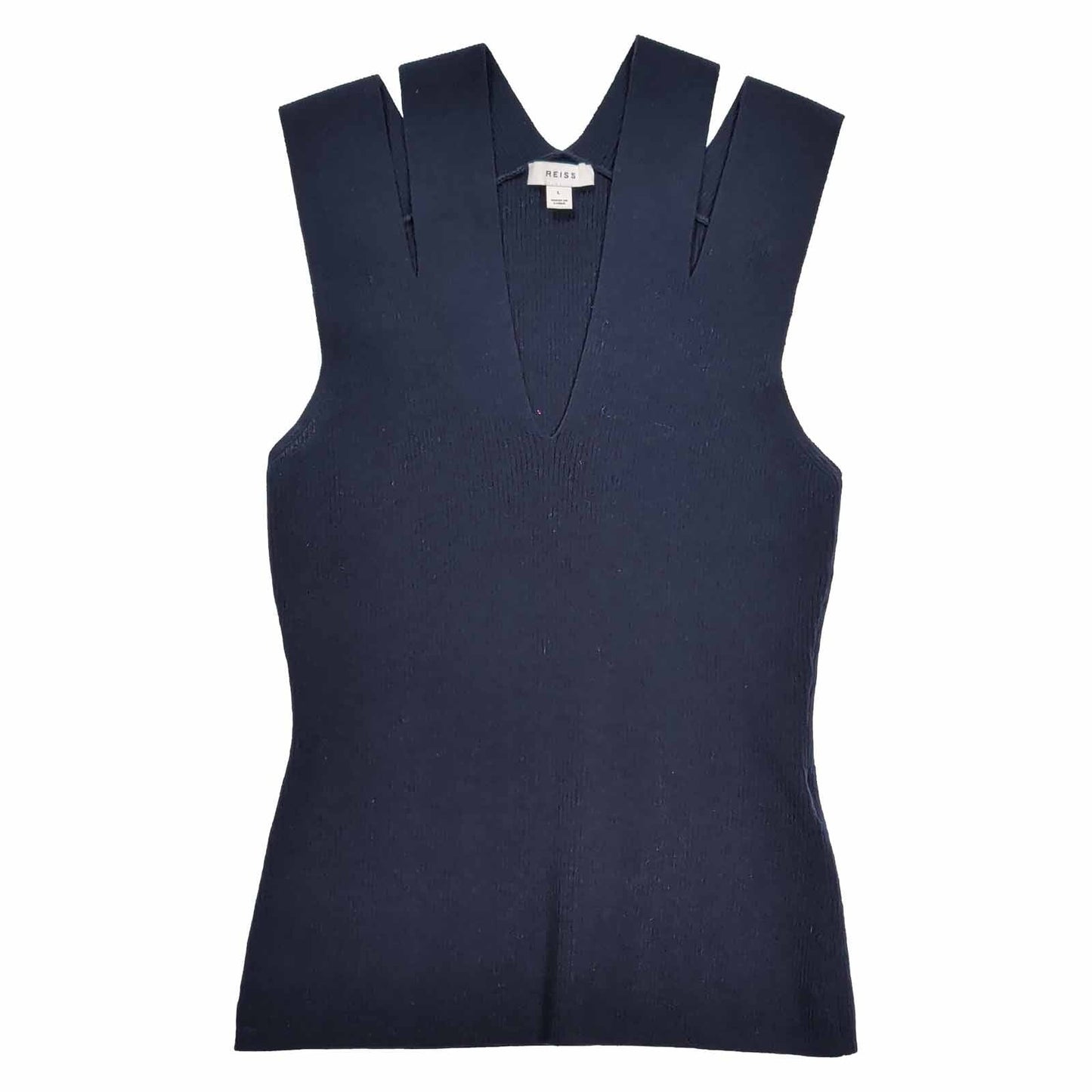 Reiss Nina Ribbed Sleeveless Top L UK 14 Navy