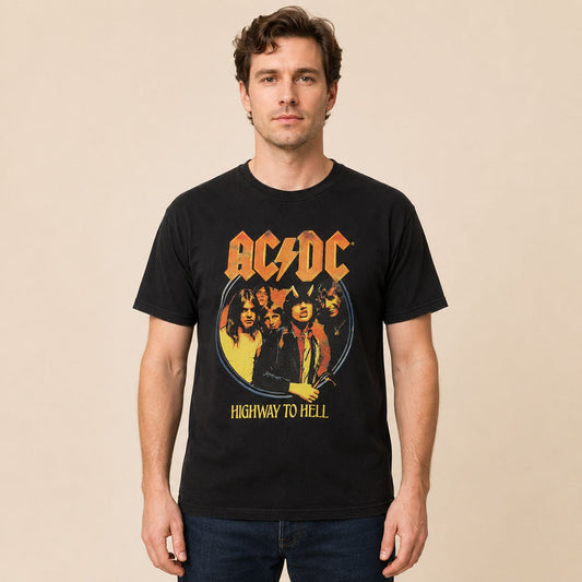AC/DC Highway to Hell T-Shirt Approx M Black Classic Rock Graphic Tee – Music T-Shirt product photo 1 | RewearableUK