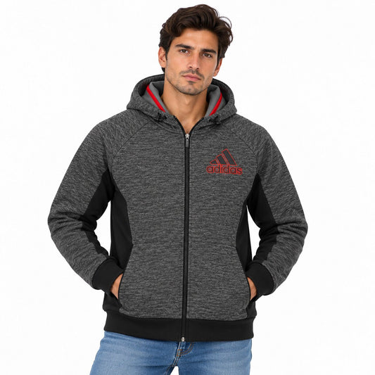 adidas Grey Marl Full-Zip Unisex Hoodie S Long Sleeve Ribbed Cuffs – Hoodie product photo 1 | RewearableUK