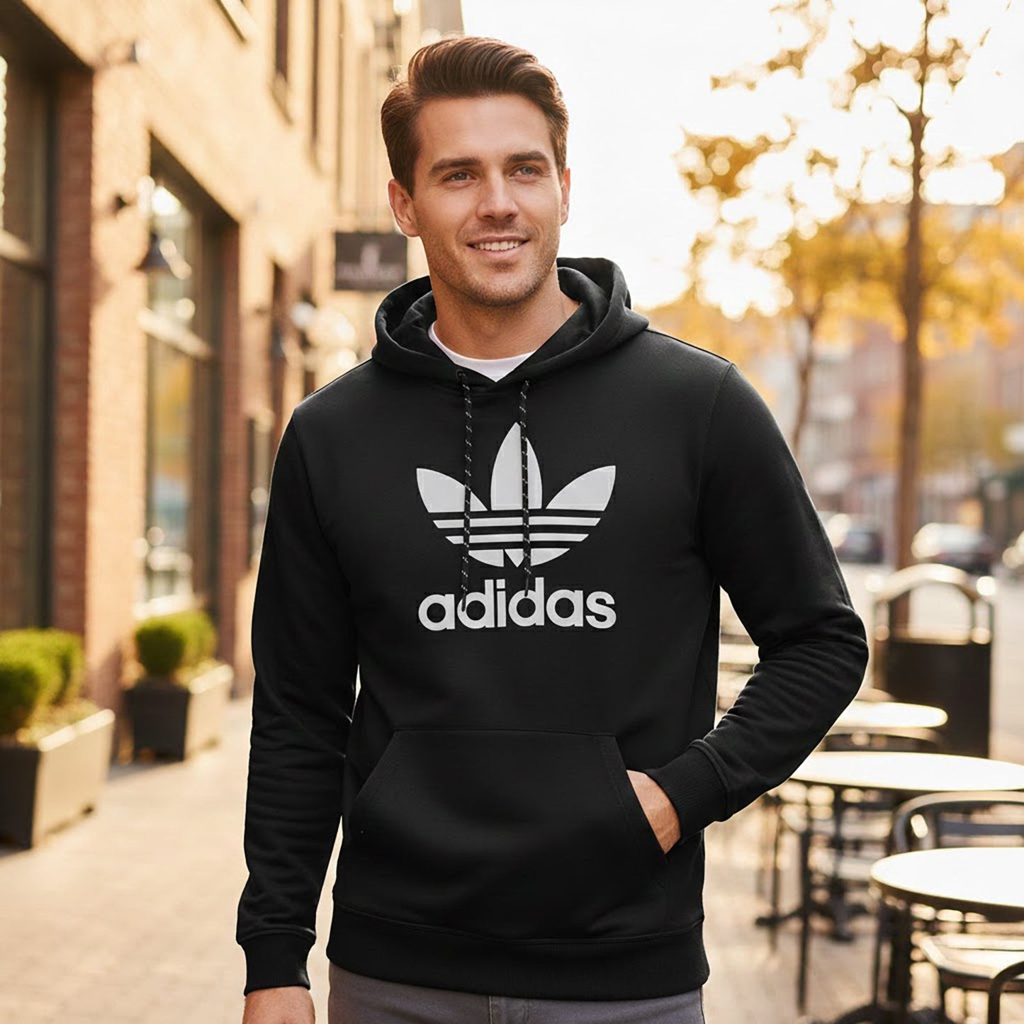 Adidas Men's Cotton Hoodie in Black | Size XL by adidas – Sweater & Hoodie | RewearableUK