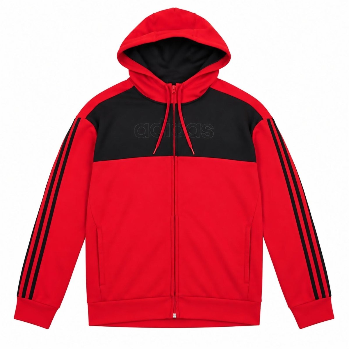 adidas Mens Hoodie M Red Black Striped Zip Polyester – product photo 1 | RewearableUK