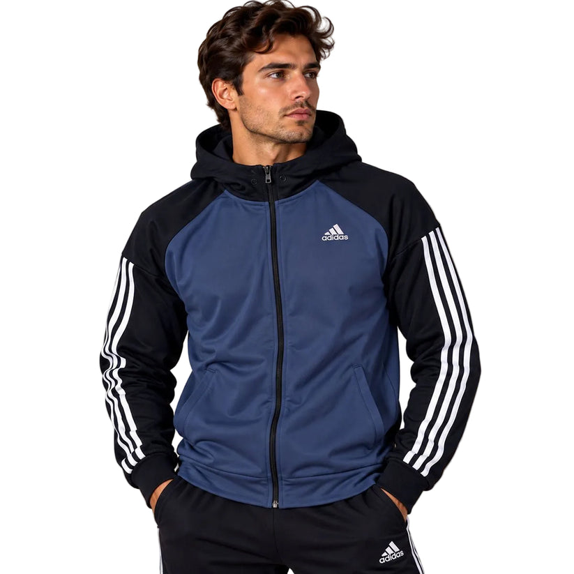 adidas Men's Hoodie Medium Navy Blue Black Striped Polyester – Sweater & Hoodie product photo 1 | RewearableUK