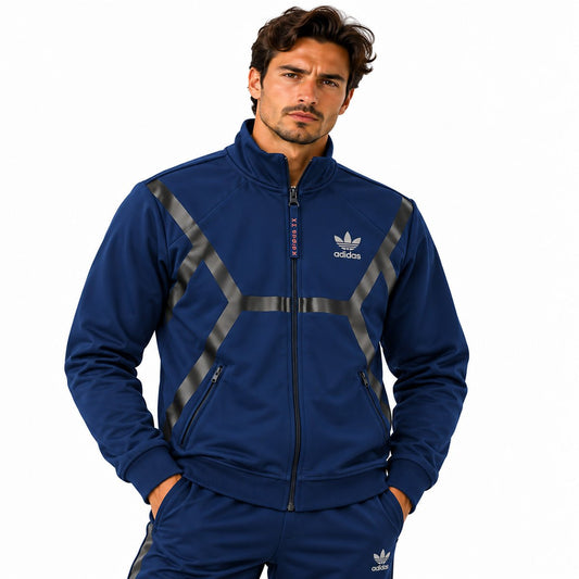 Adidas Men's Jacket S Navy Blue Striped Zip Polyester Casual – Jacket product photo 1 | RewearableUK
