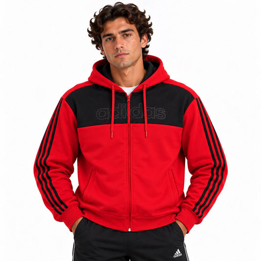 Adidas Men's Red Black Striped Zip Hoodie M – Hoodie product photo 1 | RewearableUK