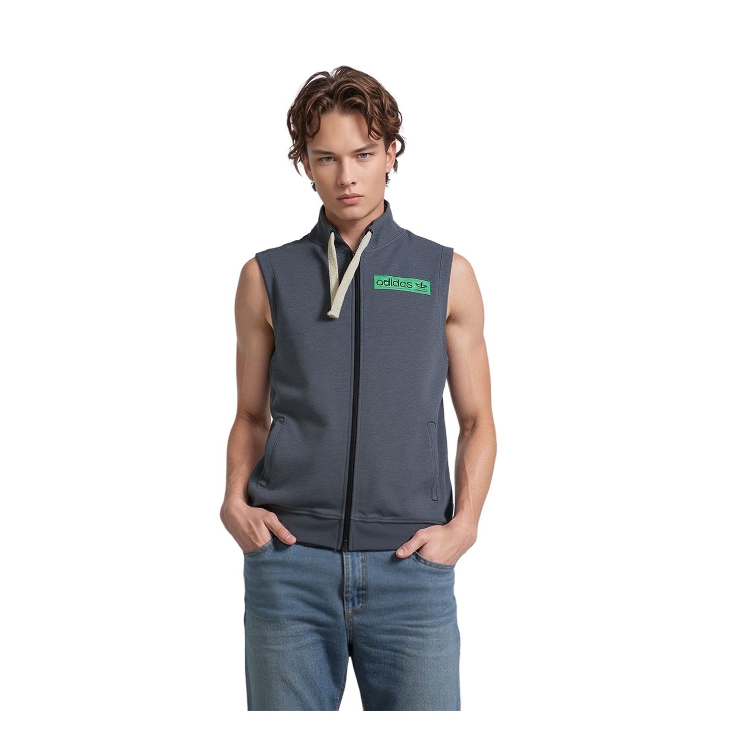 adidas Adidas Men's Sleeveless Hoodie Grey Size M Full Zip Athletic Gym Vest Excellent Sweater & Hoodie RewearableUK