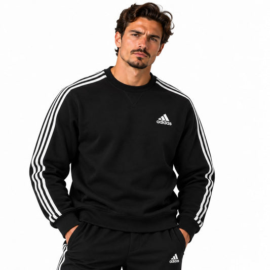 Adidas Men's Sweatshirt L Black Striped Logo Cotton Polyester Casual – Sweatshirt product photo 1 | RewearableUK