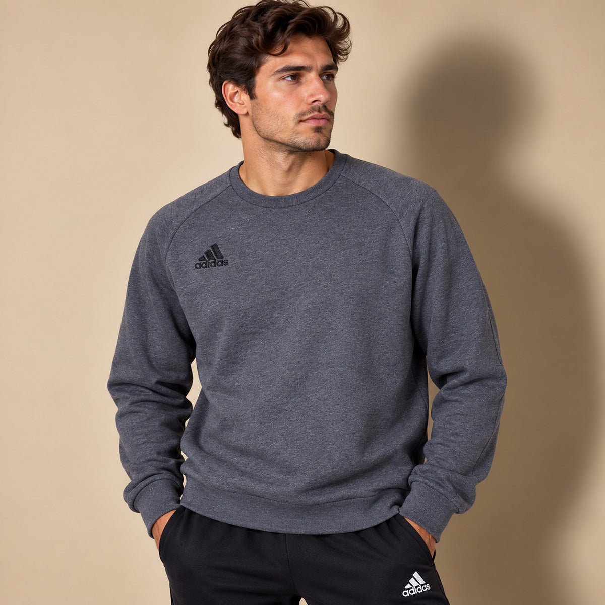 adidas Men's Sweatshirt L Grey Crew Neck Embroidered Logo Cotton Polyester – product photo 1 | RewearableUK