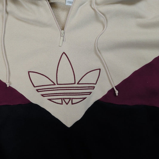 adidas Originals Men's Colourblock Hoodie UK 12 Cream Burgundy Black – product photo 2 | RewearableUK