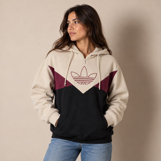 adidas Originals woman Colourblock Hoodie UK 12 Cream Burgundy Black – Hoodie product photo 1 | RewearableUK