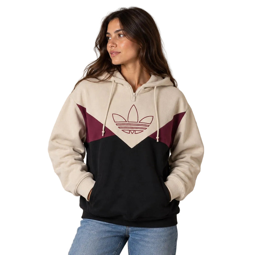 adidas Originals woman Colourblock Hoodie UK 12 Cream Burgundy Black – Hoodie product photo 1 | RewearableUK