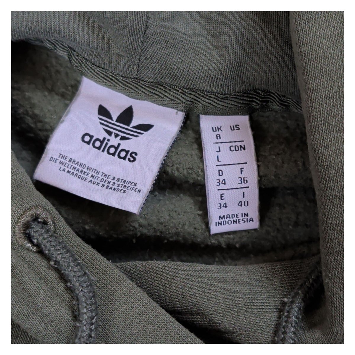 Adidas Originals Womens Trefoil Hoodie UK 8 Khaki Pastel Logo Front Back – product photo 4 | RewearableUK