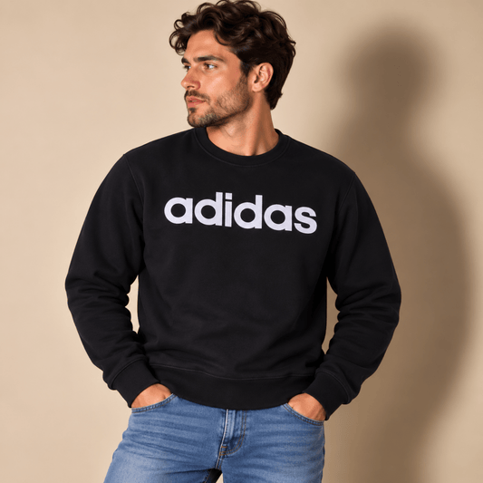 adidas Unisex Adults Sweatshirt Large Black Logo Print – Sweater & Hoodie product photo 1 | RewearableUK