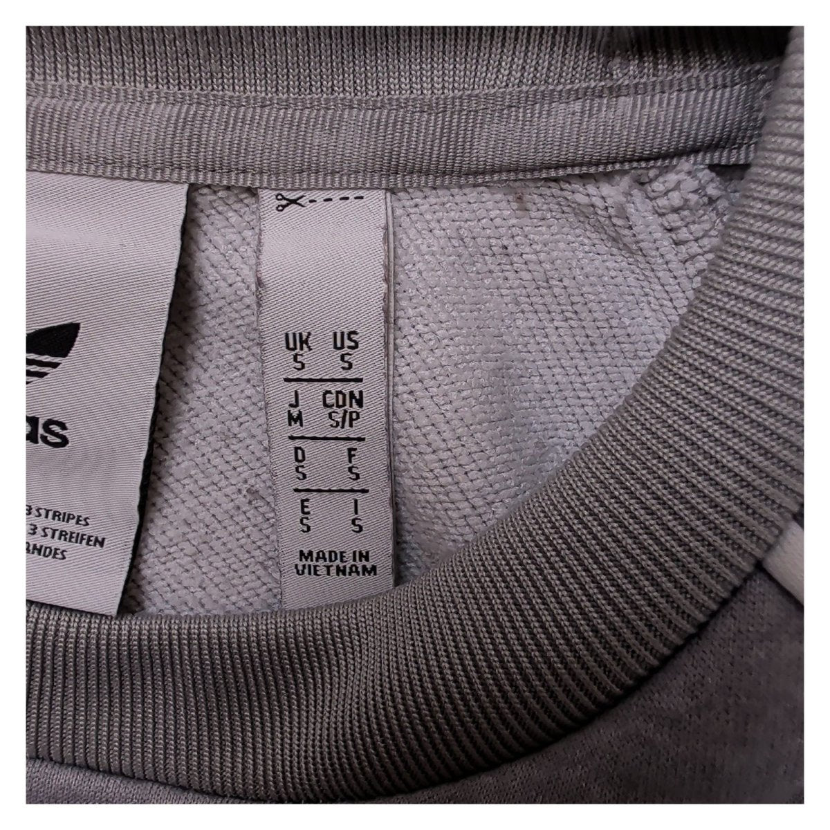 adidas Unisex Adults Sweatshirt Small Grey Striped Polyester – product photo 5 | RewearableUK