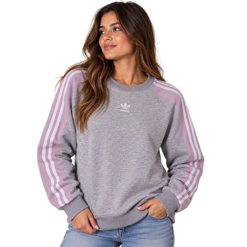 Adidas Women Sweatshirt UK 12 Grey Lilac Striped Embroidered Logo – Sweatshirt product photo 1 | RewearableUK