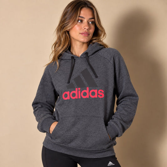 Adidas Women's Hoodie Large Charcoal Grey Logo Graphic – Sweater & Hoodie product photo 1 | RewearableUK