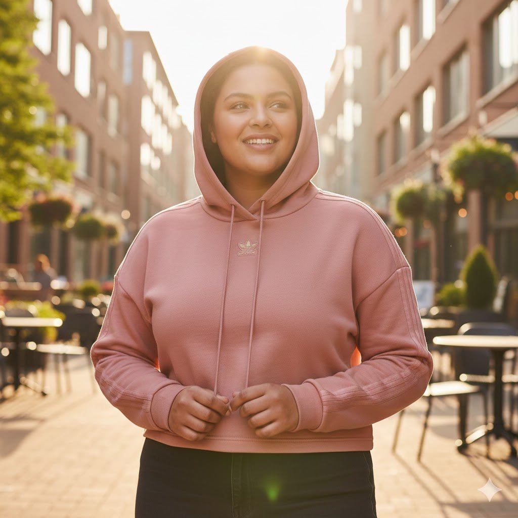 Adidas Women's Plus Size Cropped Hoodie in Pink | UK 20-22 by adidas – Sweater & Hoodie | RewearableUK