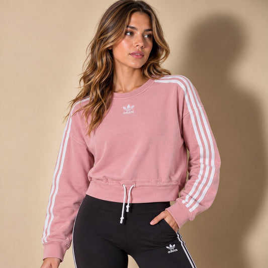 Adidas Women's Sweatshirt XS Pink Striped Drawstring – Sweater & Hoodie product photo 1 | RewearableUK