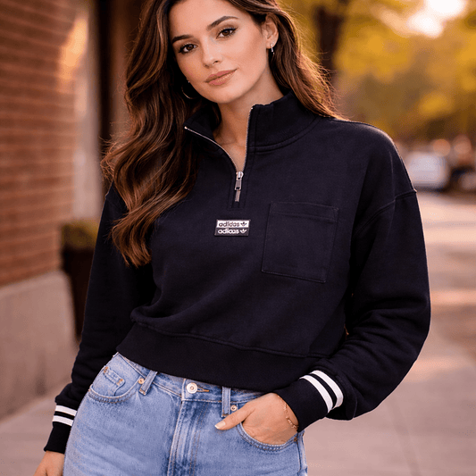 adidas Women's UK 14 Black Cropped Zipped Sweatshirt by adidas – Sweater & Hoodie | RewearableUK
