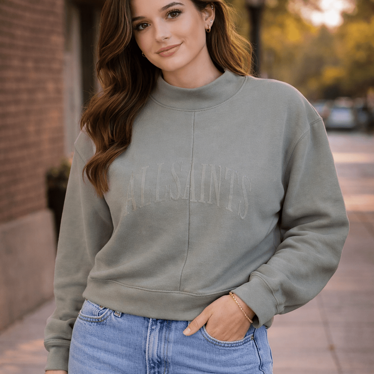 All Saints Cotton Crew Neck Jumper Green | Women's Large by AllSaints – Sweater & Hoodie | RewearableUK