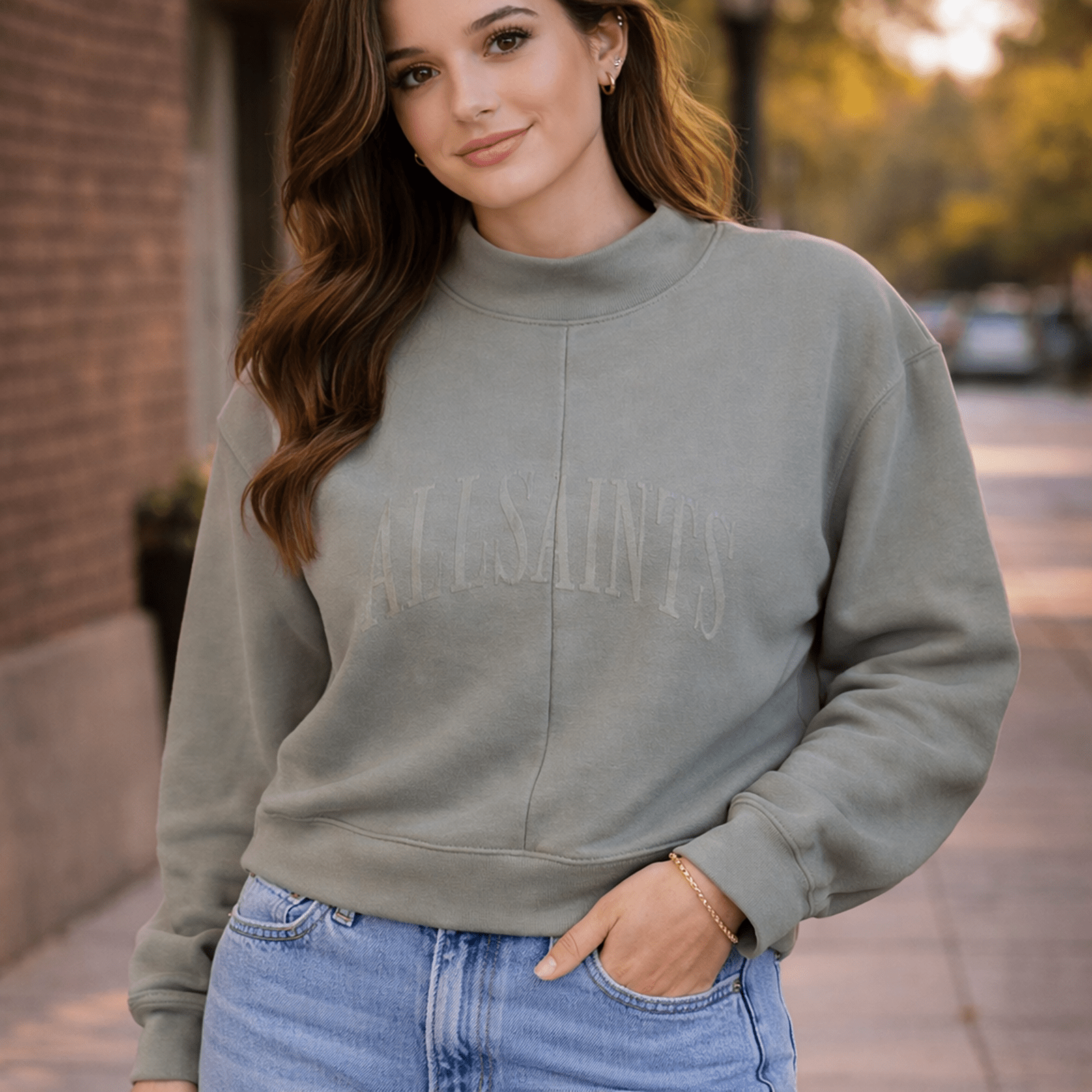 All Saints Cotton Crew Neck Jumper Green | Women's Large by AllSaints – Sweater & Hoodie | RewearableUK