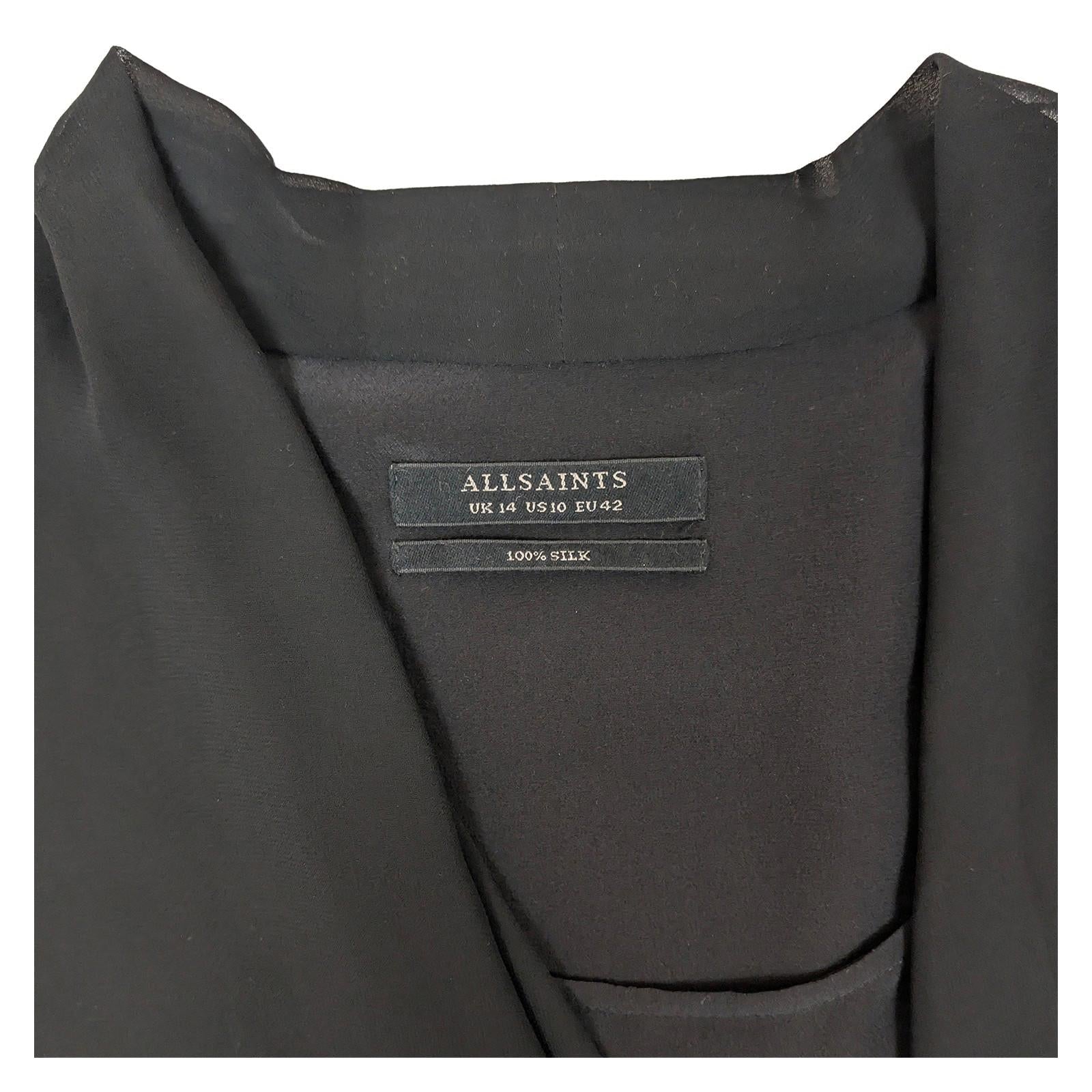 AllSaints 100% Silk Top UK 14 Black Sleeveless Asymmetric Zip Draped Blouse Vest by AllSaints – | RewearableUK