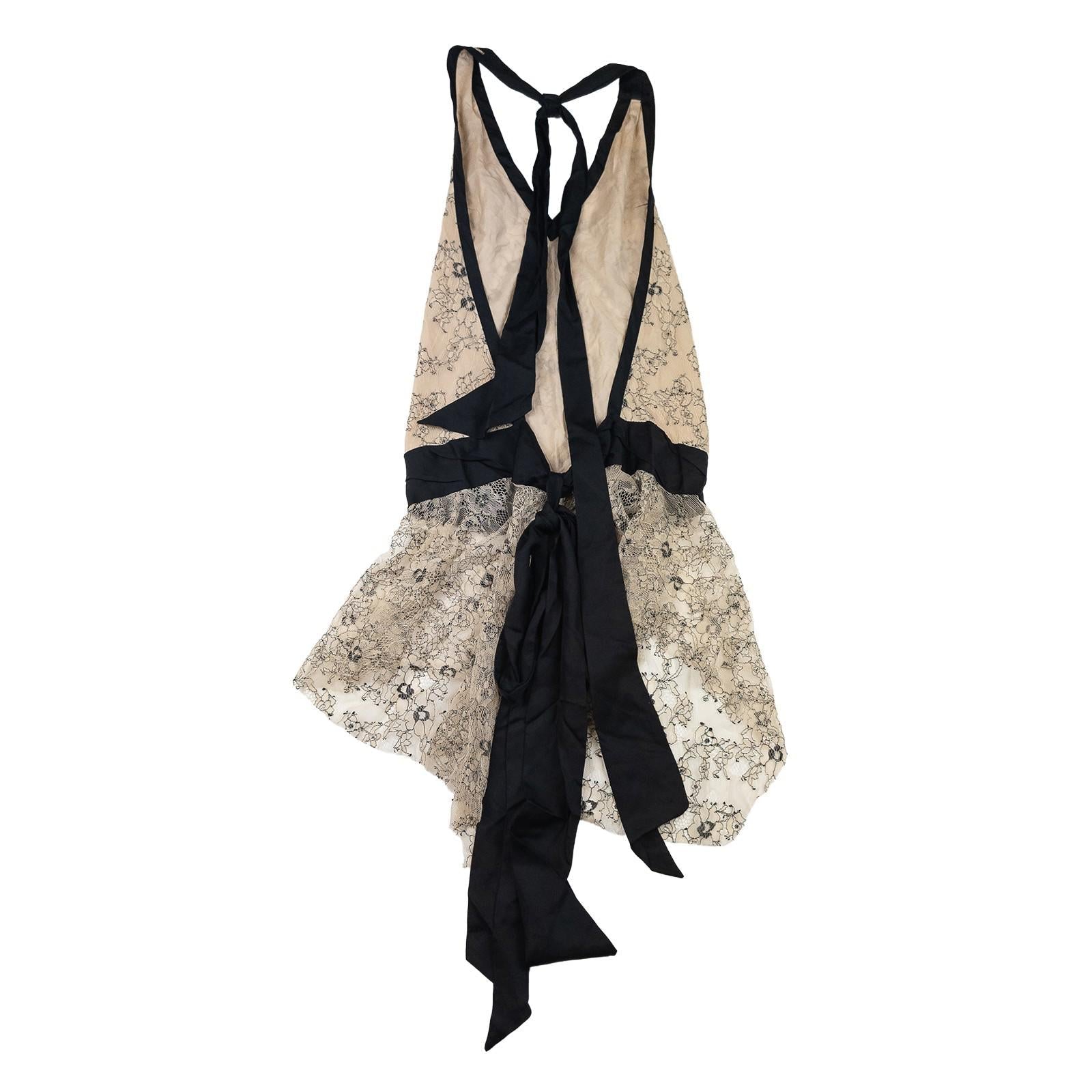 AllSaints Lace Top UK 10 Nude Black Ribbon Tie Back Grunge Fairycore Vest Cami by AllSaints – | RewearableUK