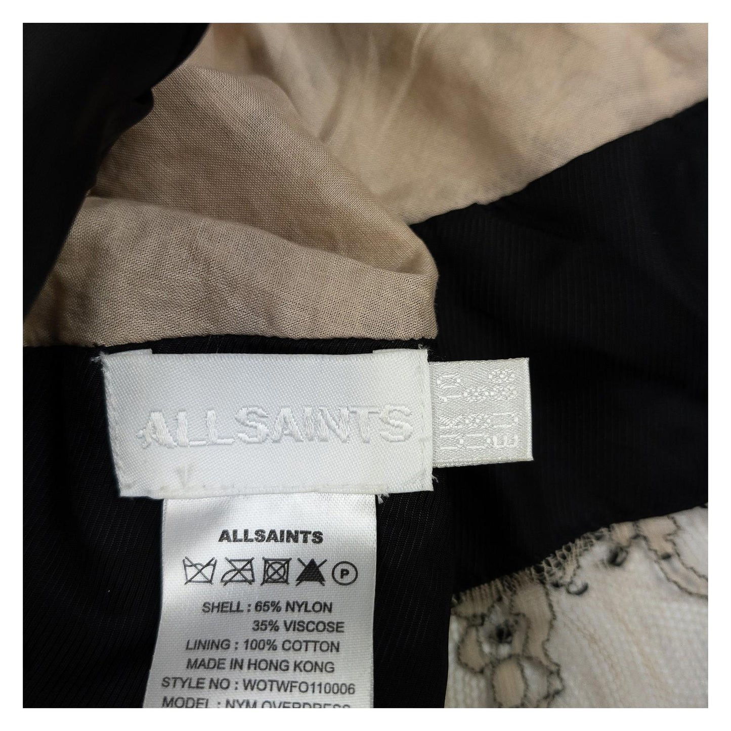 AllSaints Lace Top UK 10 Nude Black Ribbon Tie Back Grunge Fairycore Vest Cami by AllSaints – | RewearableUK