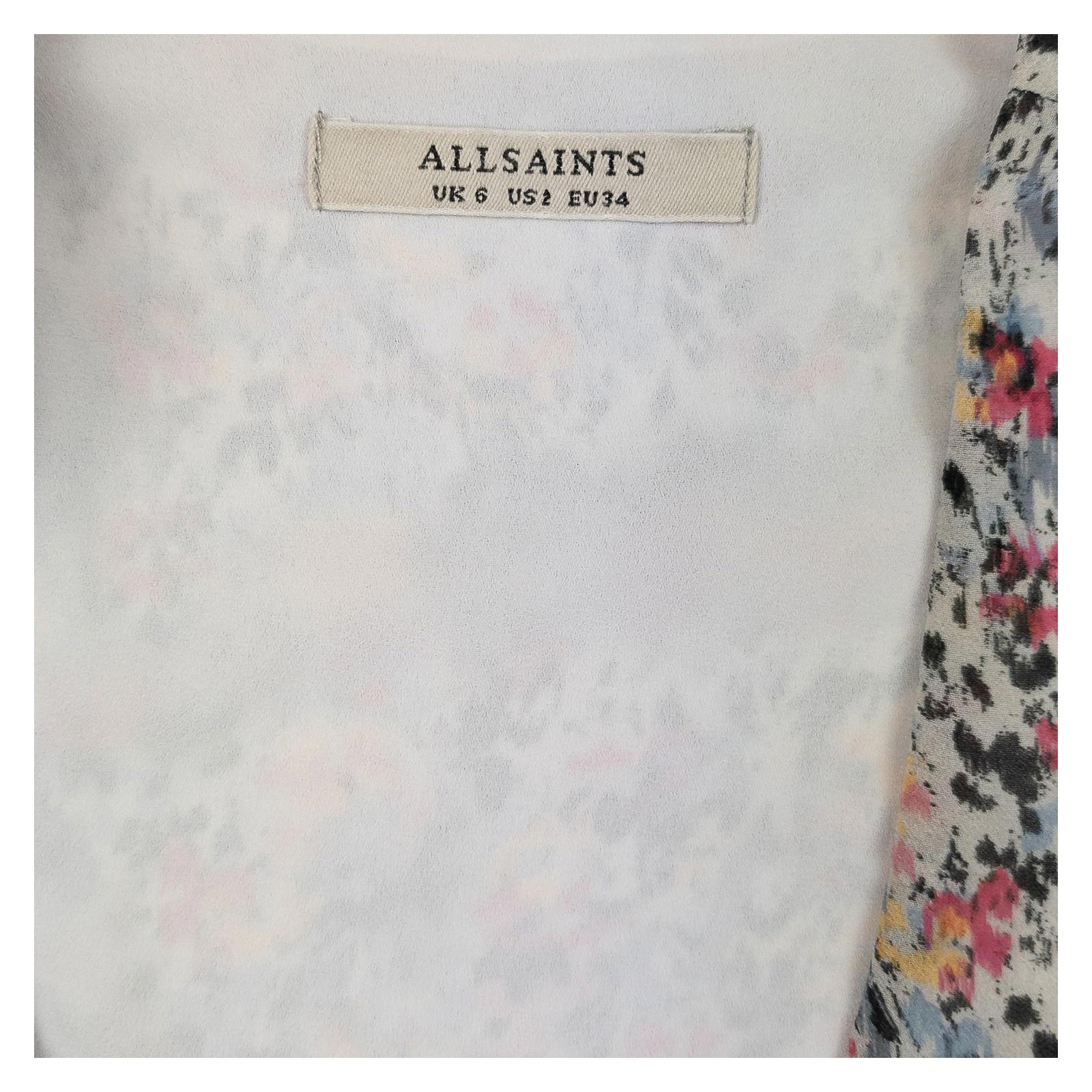 AllSaints Woman Floral Top Size UK 6 Ilia Sketch V - Neck Peplum Short Sleeve Shee by AllSaints – | RewearableUK