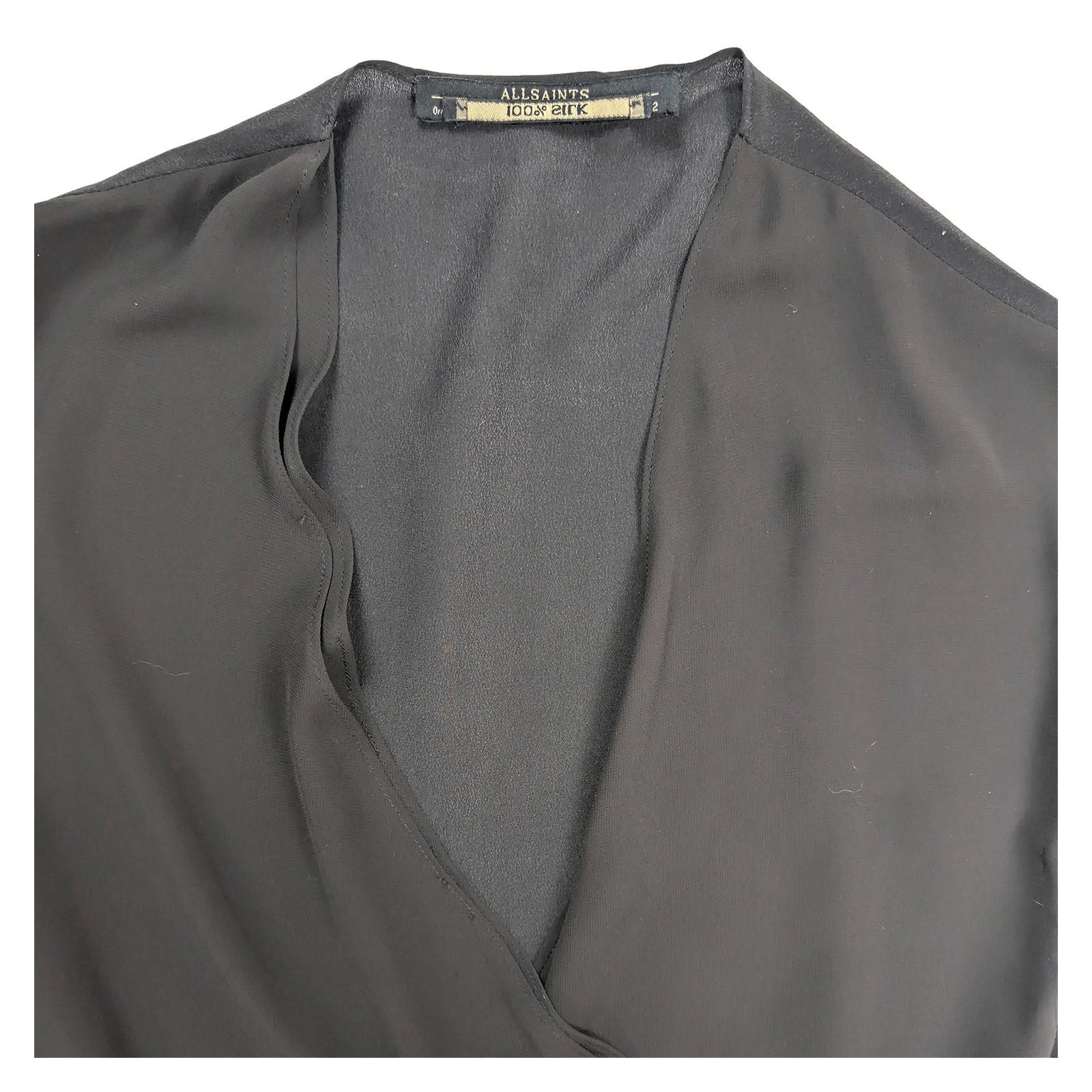 AllSaints Women Top Size 2 Black 100% Silk Draped Wrap V - Neck Sleeveless by AllSaints – blouse | RewearableUK