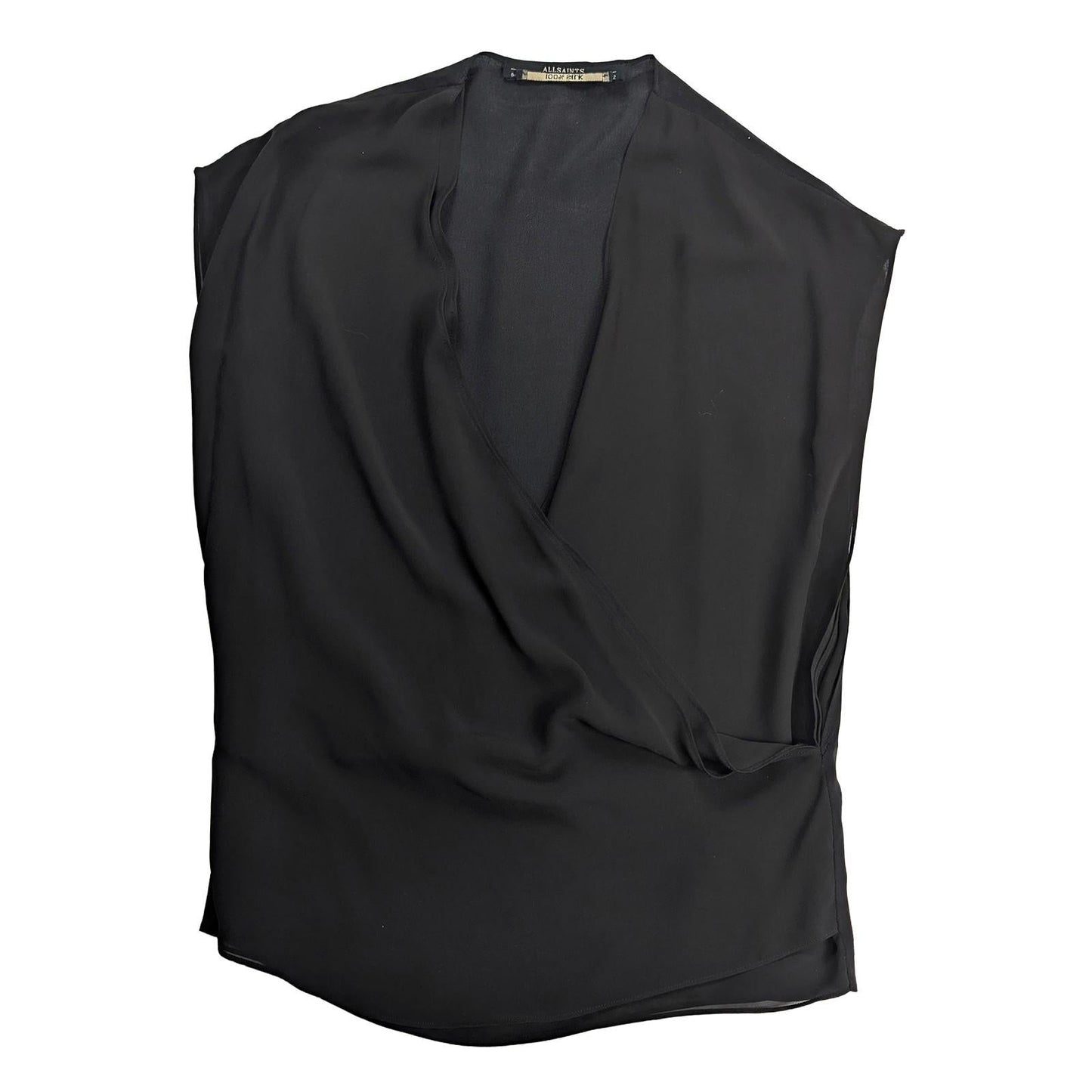 AllSaints Women Top Size 2 Black 100% Silk Draped Wrap V - Neck Sleeveless by AllSaints – blouse | RewearableUK
