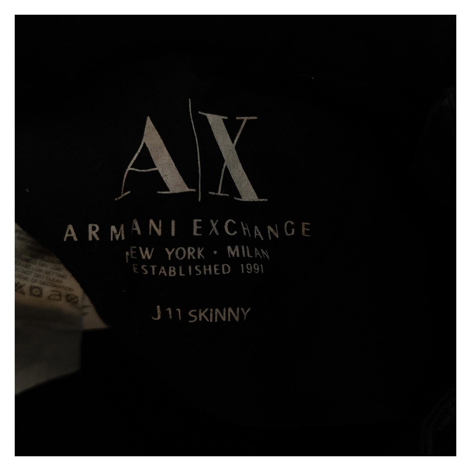 Armani Exchange J11 Skinny Jeans US 4 UK 8 Black Stretch Metal Logo Plate Pants by Armani – | RewearableUK