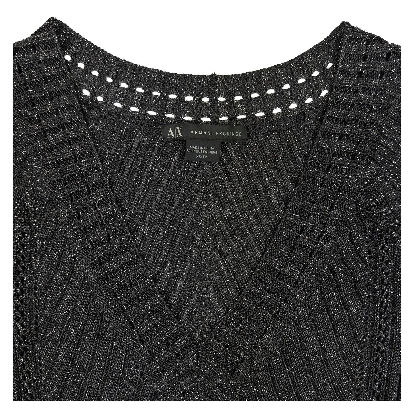 Armani Exchange Knit Tunic Top XS Black Metallic Shimmer V - Neck Pattern Dress by Armani Exchange – | RewearableUK