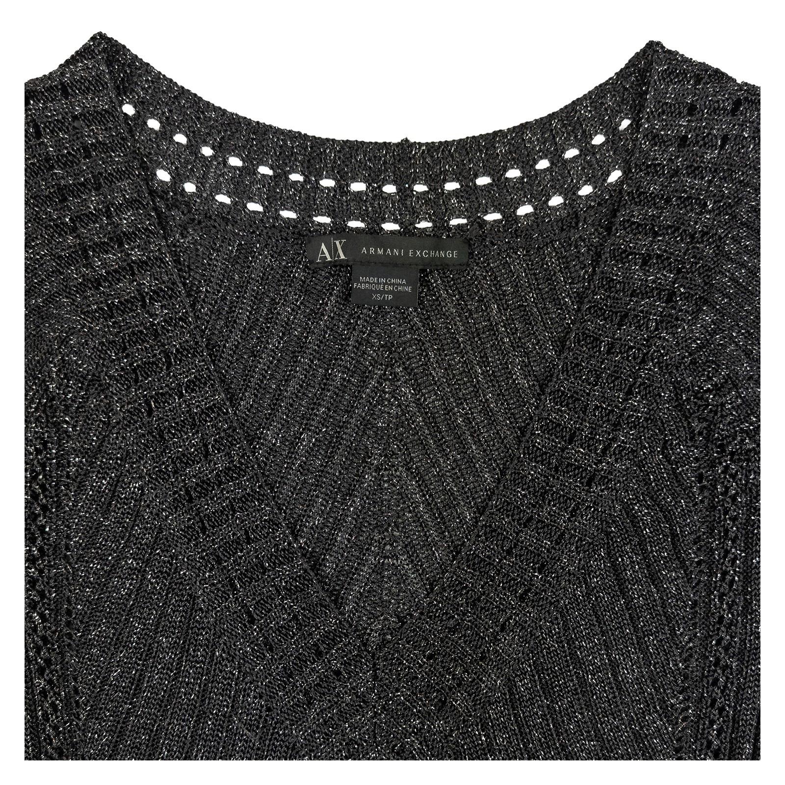 Armani Exchange Knit Tunic Top XS Black Metallic Shimmer V - Neck Pattern Dress by Armani Exchange – | RewearableUK