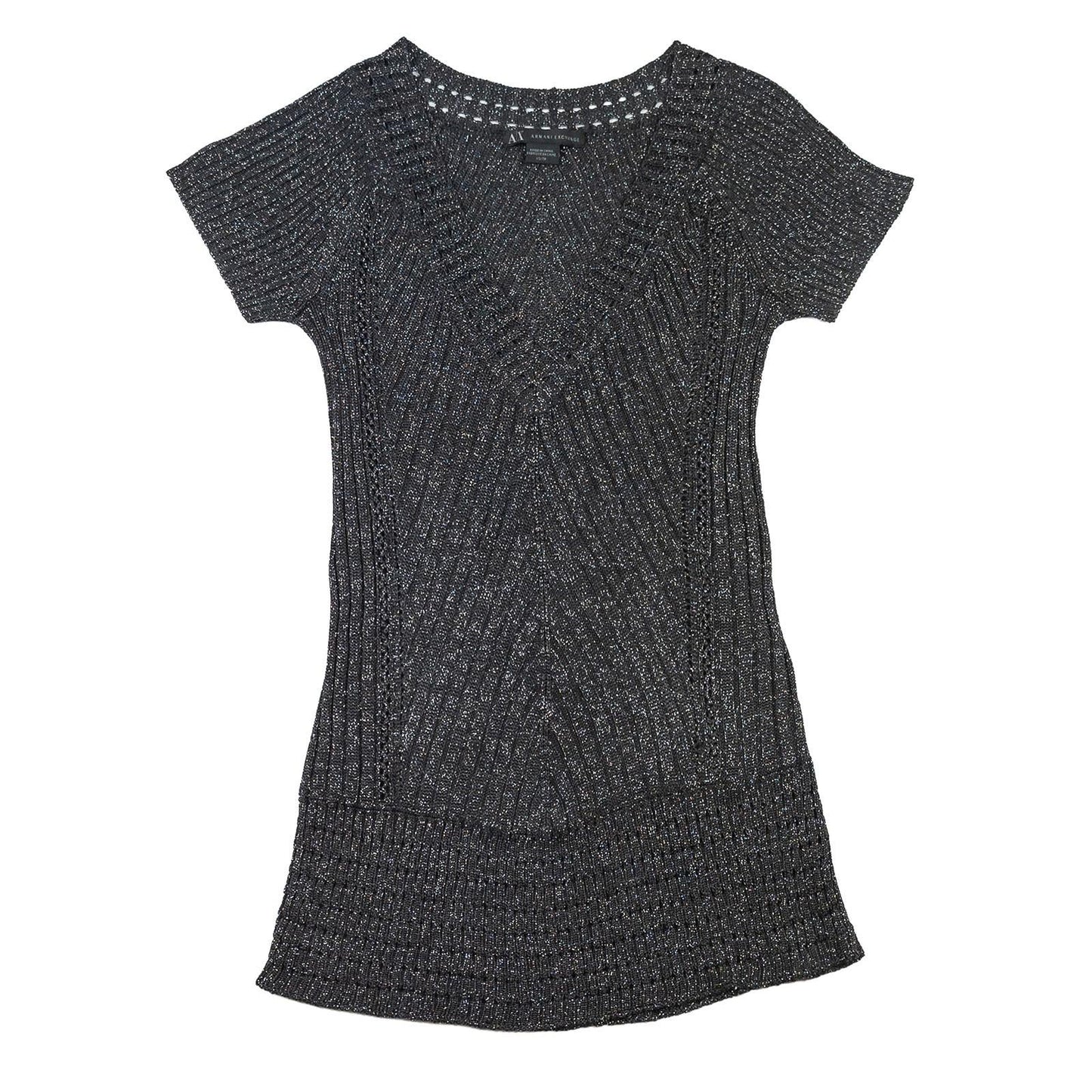 Armani Exchange Knit Tunic Top XS Black Metallic Shimmer V - Neck Pattern Dress by Armani Exchange – | RewearableUK