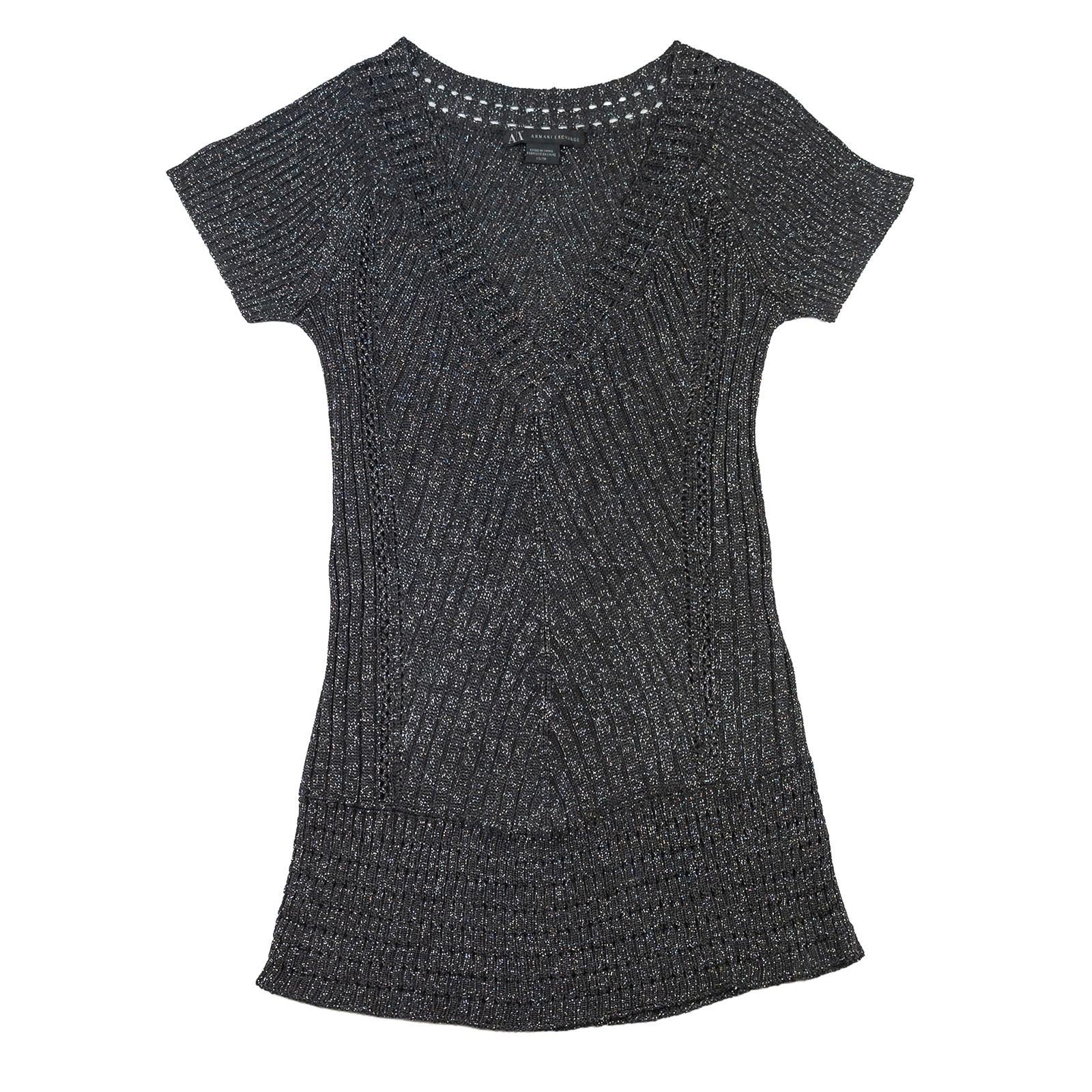 Armani Exchange Knit Tunic Top XS Black Metallic Shimmer V - Neck Pattern Dress by Armani Exchange – | RewearableUK