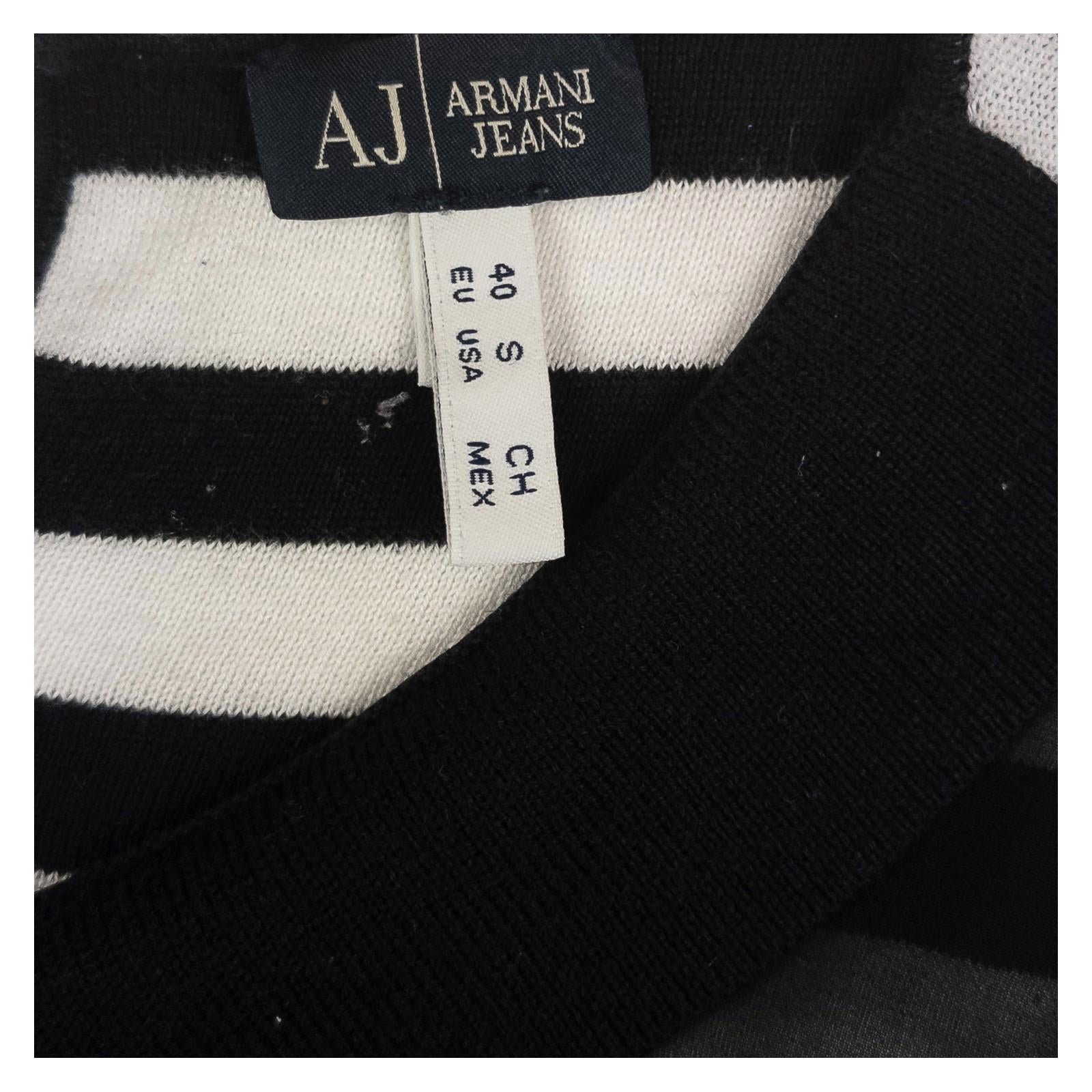 Armani Jeans Jumper UK 8 (IT 40) Black White Striped Mesh Panel Cotton Top by Armani Jeans – | RewearableUK