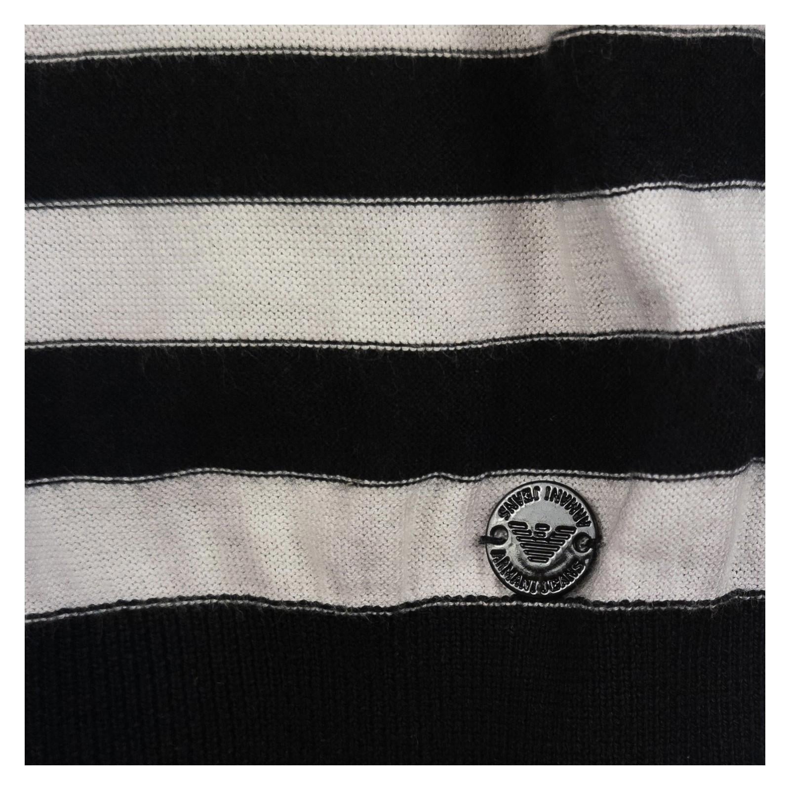 Armani Jeans Jumper UK 8 (IT 40) Black White Striped Mesh Panel Cotton Top by Armani Jeans – | RewearableUK