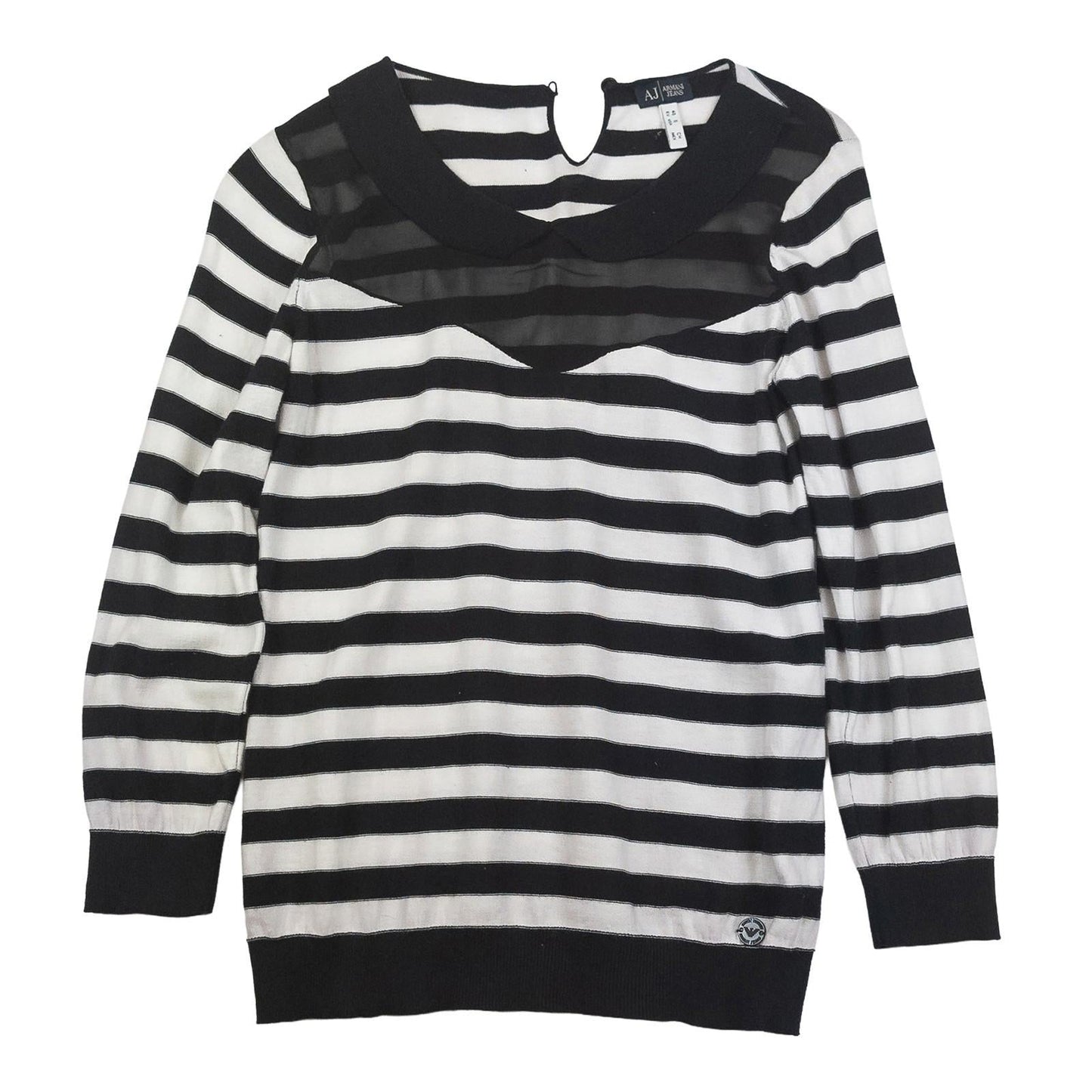 Armani Jeans Jumper UK 8 (IT 40) Black White Striped Mesh Panel Cotton Top by Armani Jeans – | RewearableUK