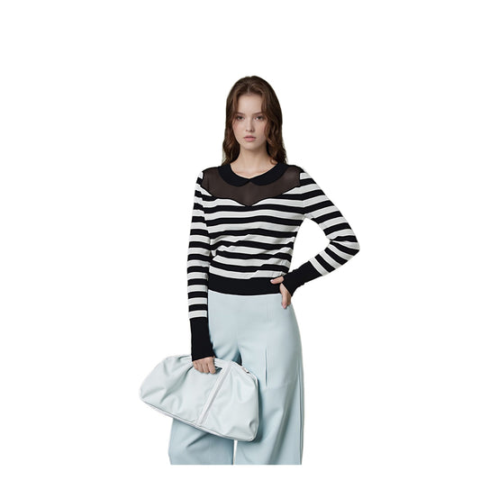 Armani Jeans Striped Mesh Panel Jumper Black White | Women's UK 8 (IT 40) by Armani Jeans – blouse | RewearableUK