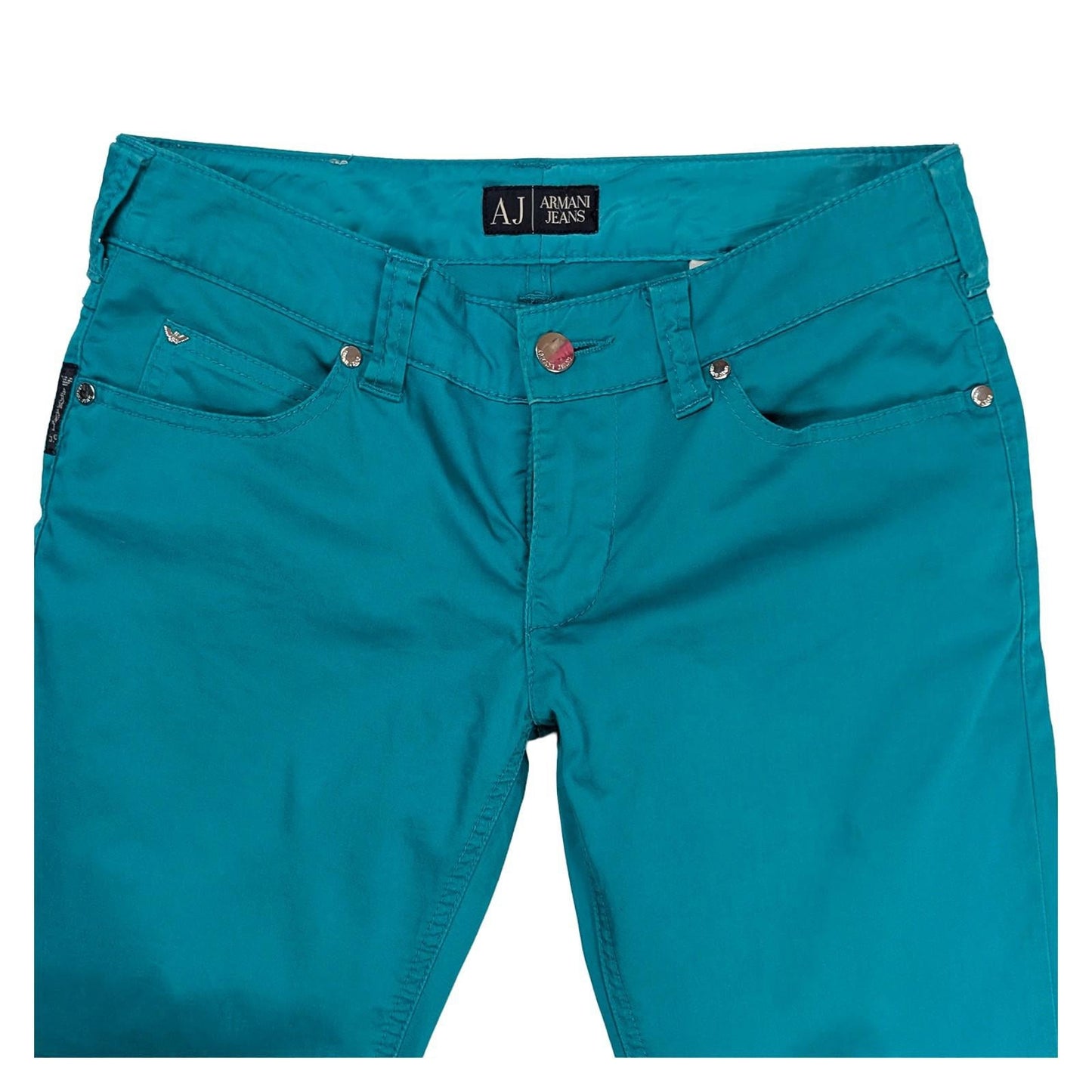 Armani Jeans Trousers Size W25 Turquoise Blue Skinny Stretch Zip Back Pocket Log by Armani Jeans – | RewearableUK