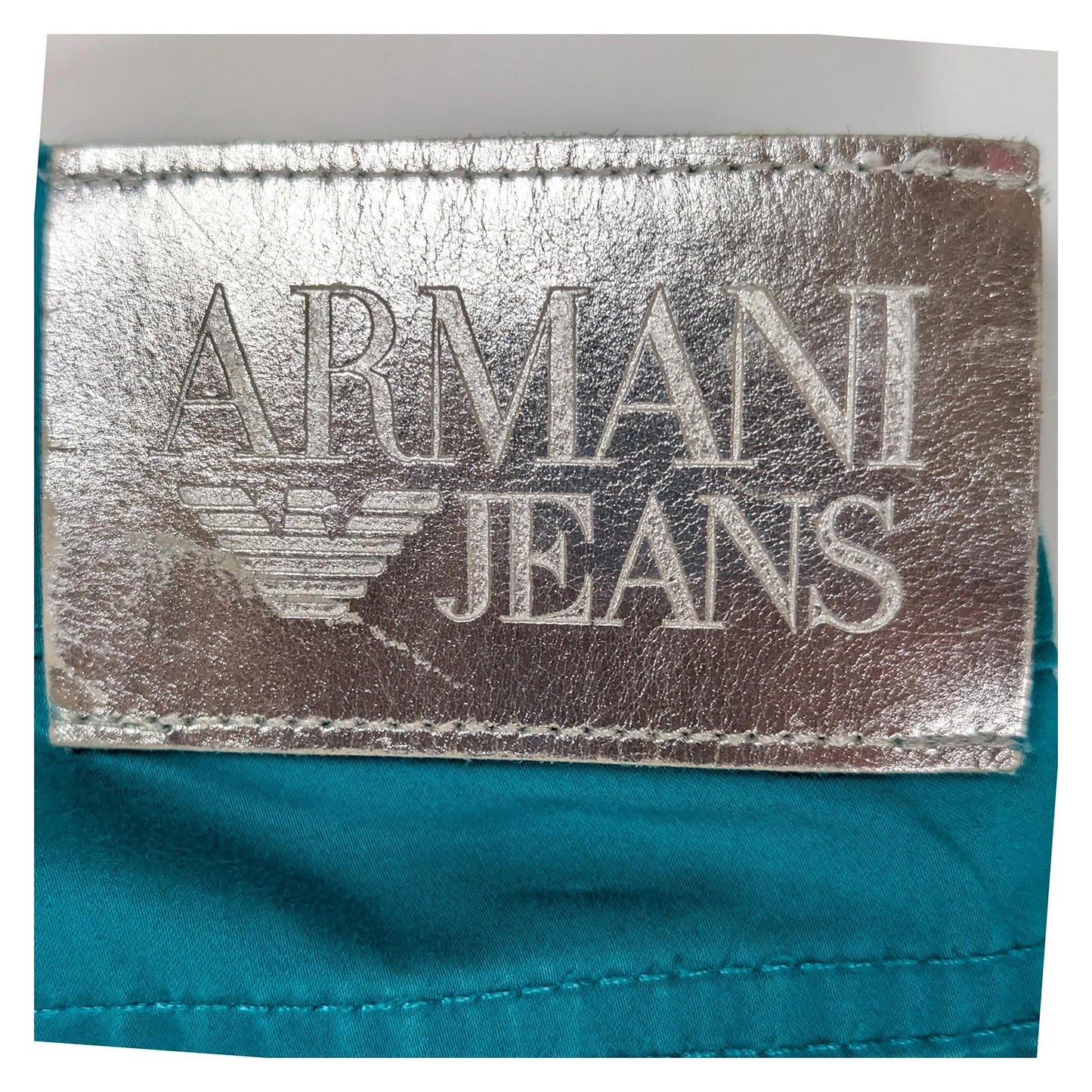 Armani Jeans Trousers Size W25 Turquoise Blue Skinny Stretch Zip Back Pocket Log by Armani Jeans – | RewearableUK