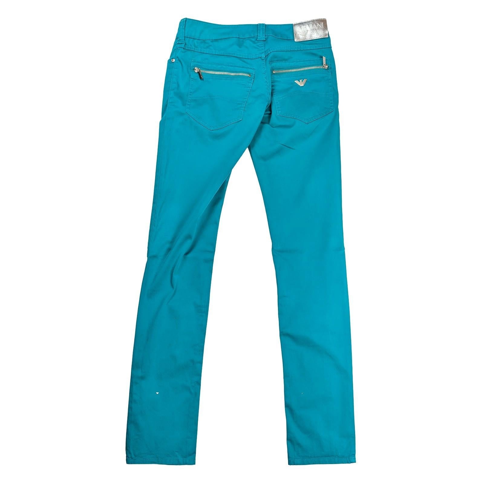 Armani Jeans Trousers Size W25 Turquoise Blue Skinny Stretch Zip Back Pocket Log by Armani Jeans – | RewearableUK
