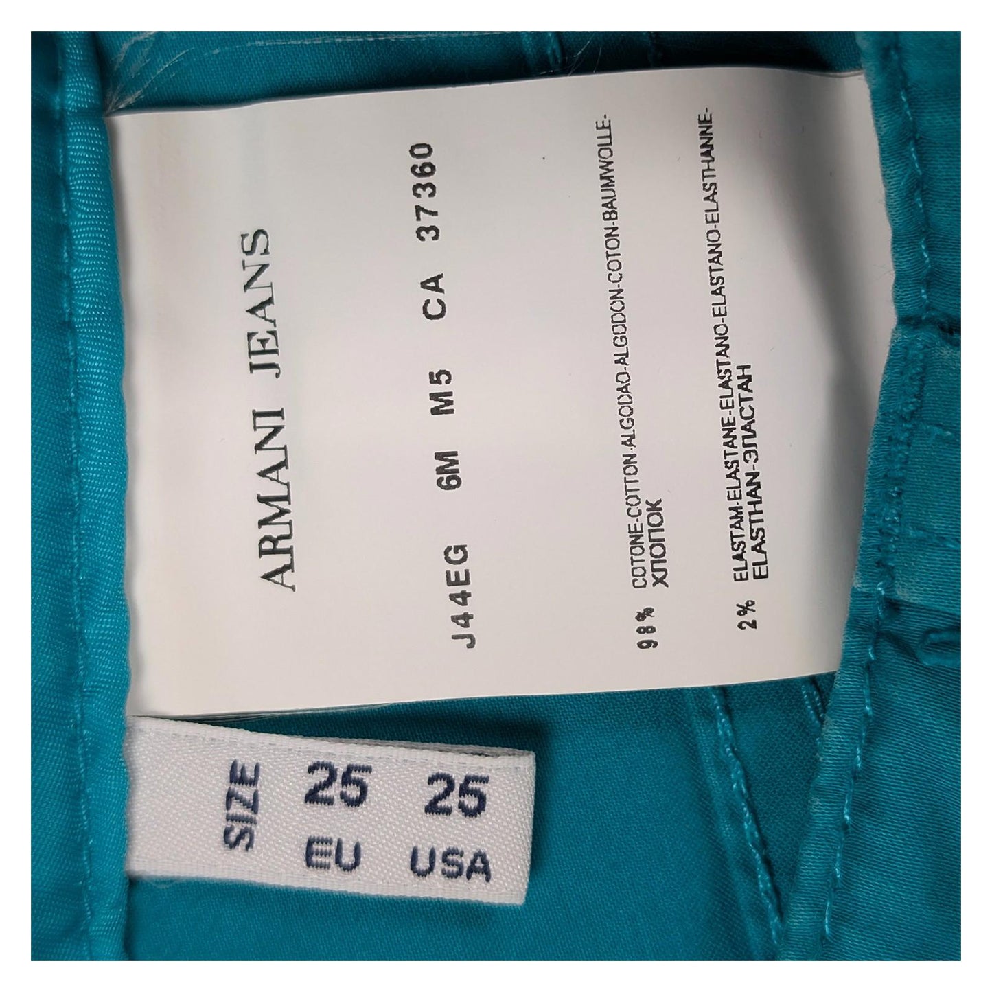Armani Jeans Trousers Size W25 Turquoise Blue Skinny Stretch Zip Back Pocket Log by Armani Jeans – | RewearableUK